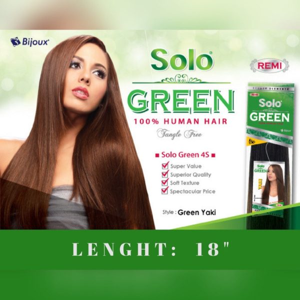 EXTENSIONES SOLO GREEN 100% HUMAN HAIR YAKI LARGO 14 COLOR 1