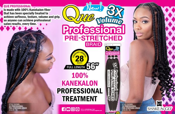 KANEKALON QUE 3X PROFESIONAL PRE-STRETCHED BRAID LARGO 56" SHAKE-N-GO